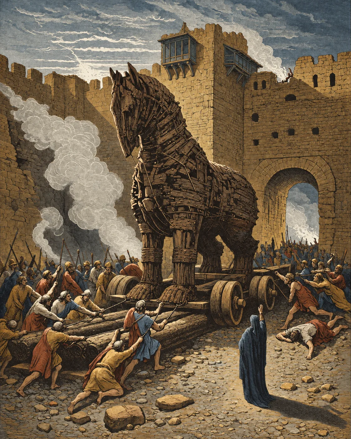 The horse crosses the wall